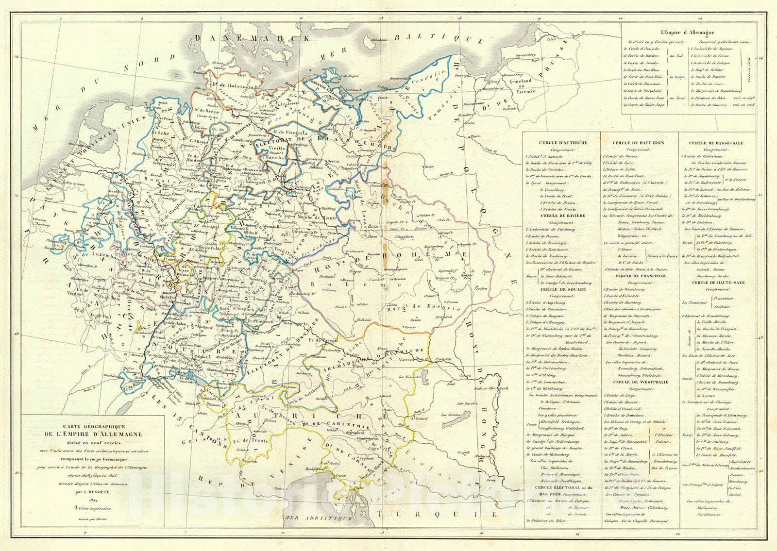 Historic Map : 1856 Carte Geographique de L'Empire D'Allemagne : Vintage Wall Art