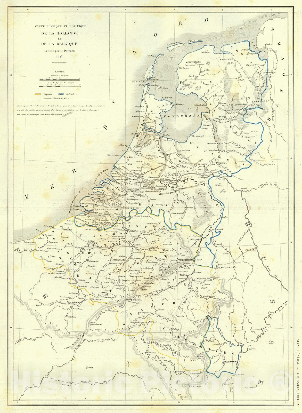 Historic Map : 1856 Carte Physique et Politique de La Hollande et de La Belgique : Vintage Wall Art