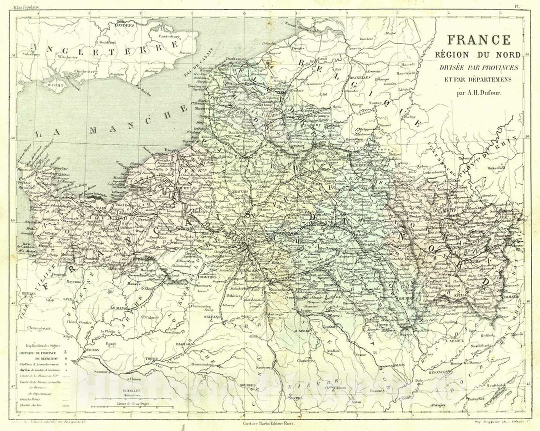 Historic Map : 1856 France Region du Nord Divisee par Provinces et par Departemens : Vintage Wall Art