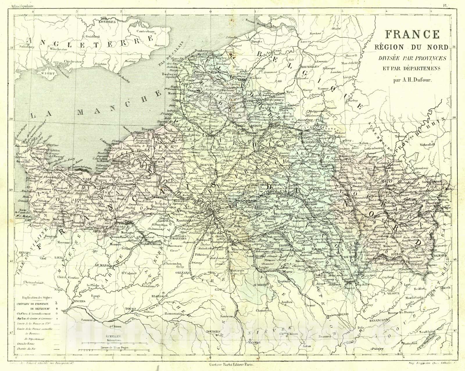 Historic Map : 1856 France Region du Nord Divisee par Provinces et par Departemens : Vintage Wall Art