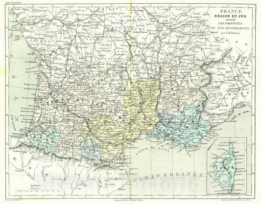 Historic Map : 1856 France Region du Sud Divisee par Provinces et par Departemens : Vintage Wall Art