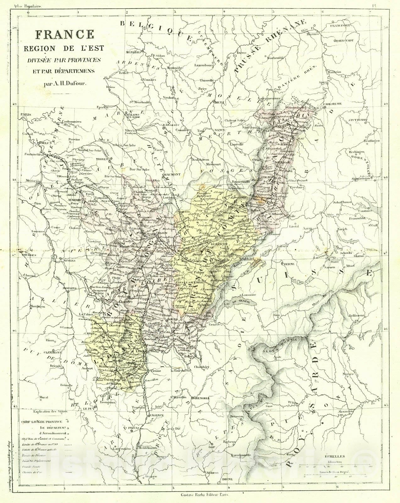 Historic Map : 1856 France Region de L'Est Divisee par Provinces et par Departemens : Vintage Wall Art