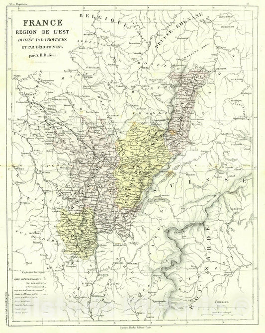 Historic Map : 1856 France Region de L'Est Divisee par Provinces et par Departemens : Vintage Wall Art