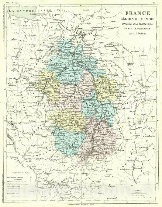 Historic Map : 1856 France Region du Centre Divisee par Provinces et par Departemens : Vintage Wall Art