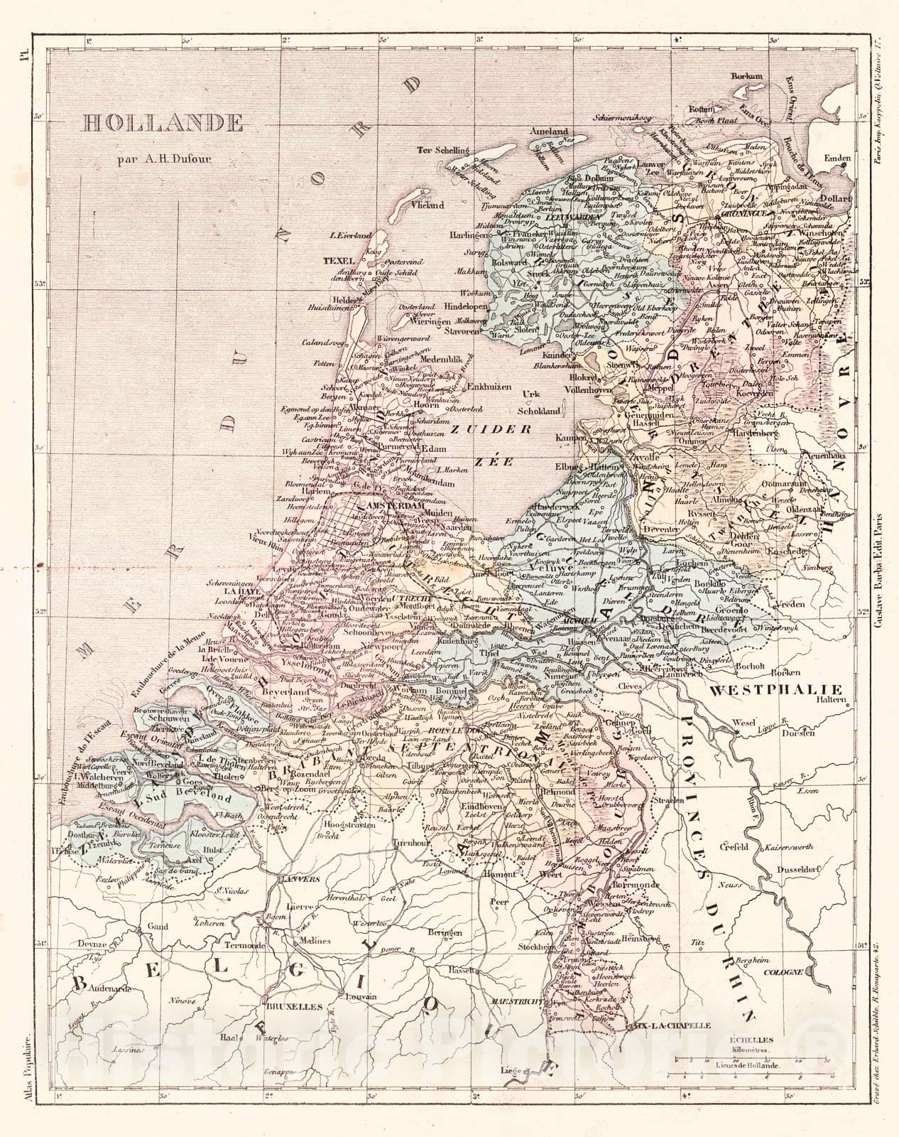 Historic Map : 1856 Hollande : Vintage Wall Art