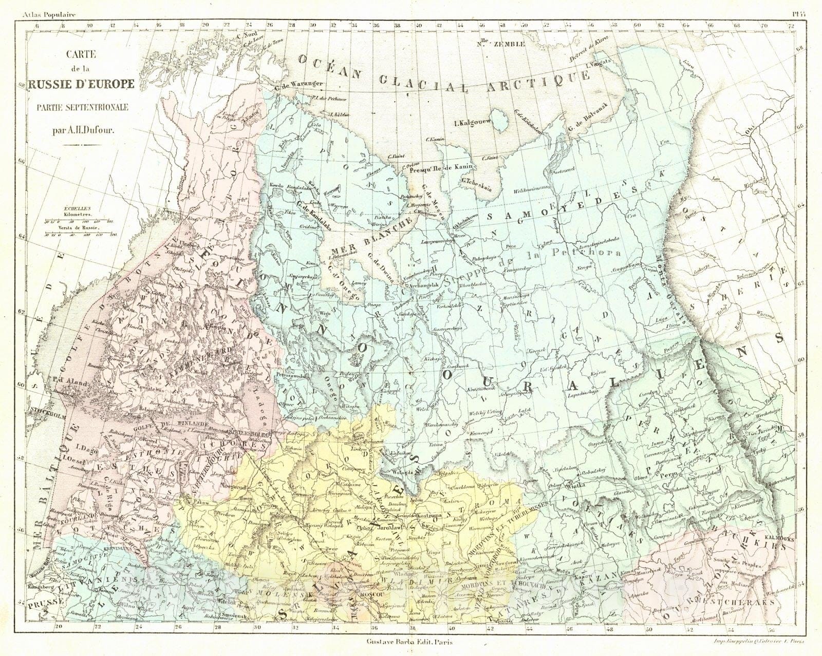 Historic Map : 1856 Carte de la Russie D'Europe Partie Septentrionale  : Vintage Wall Art