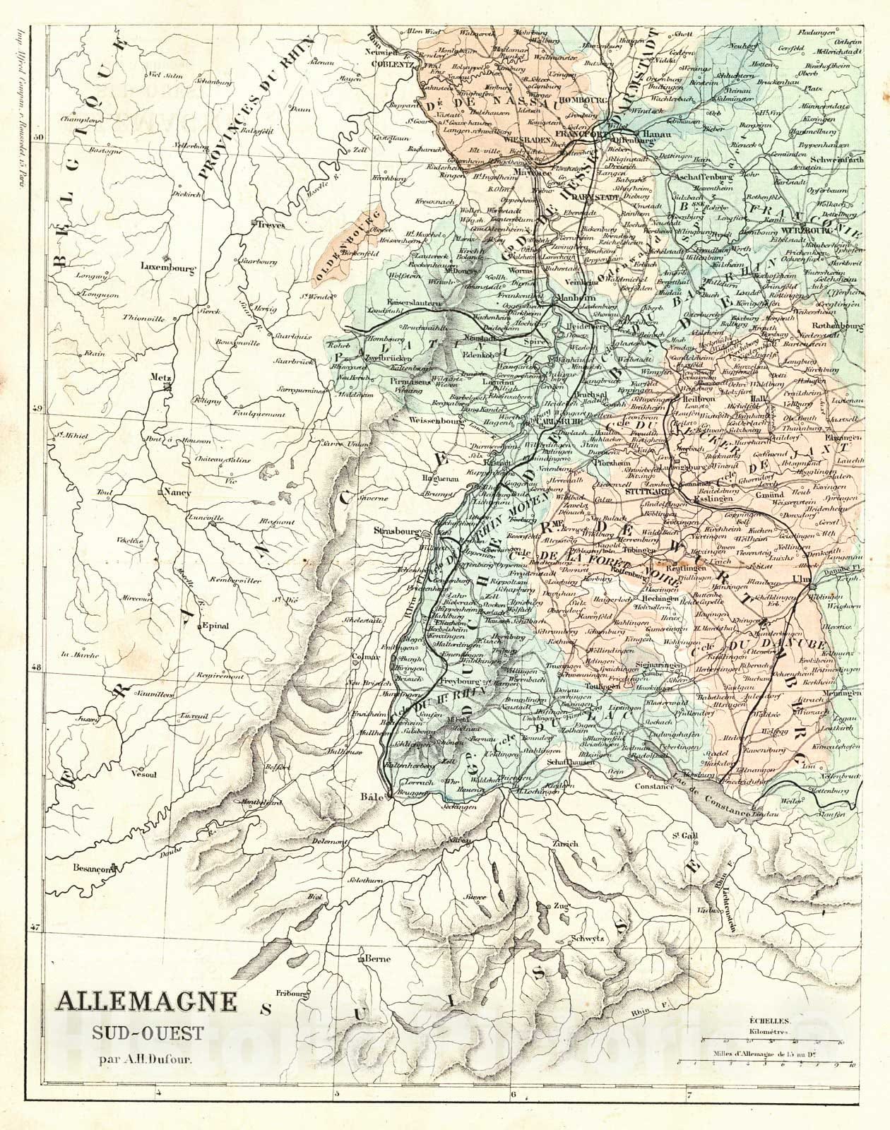 Historic Map : 1856 Allemagne Sud-Ouest : Vintage Wall Art