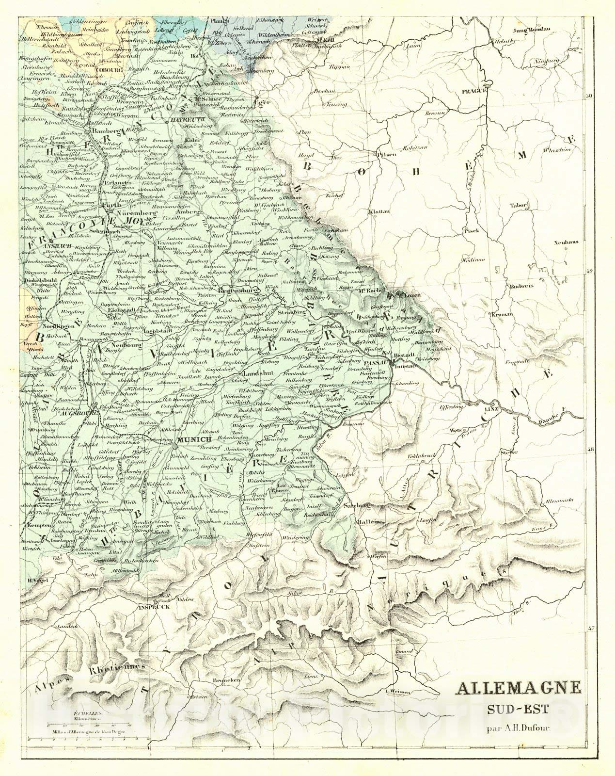 Historic Map : 1856 Allemagne Sud-Est : Vintage Wall Art