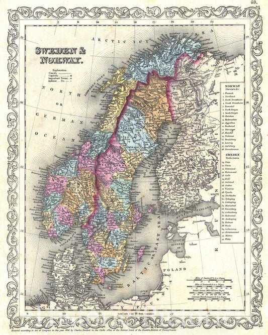 Historic Map : 1856 Sweden and Norway : Vintage Wall Art