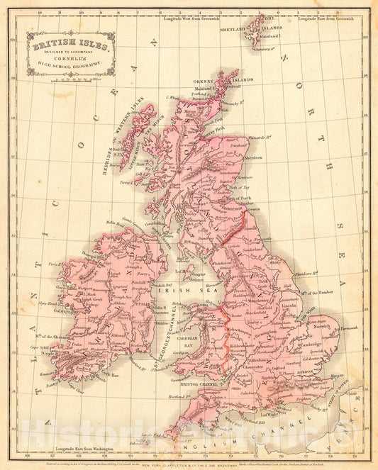 Historic Map : 1857 British Isles : Vintage Wall Art