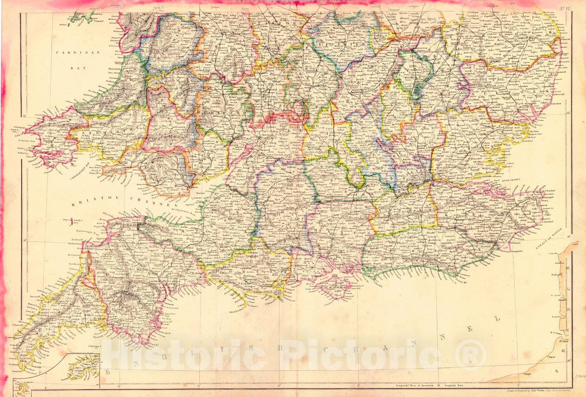 Historic Map : 1860 England and Wales (Southern Part) : Vintage Wall Art
