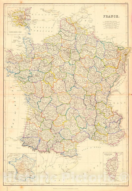 Historic Map : 1860 France : Vintage Wall Art