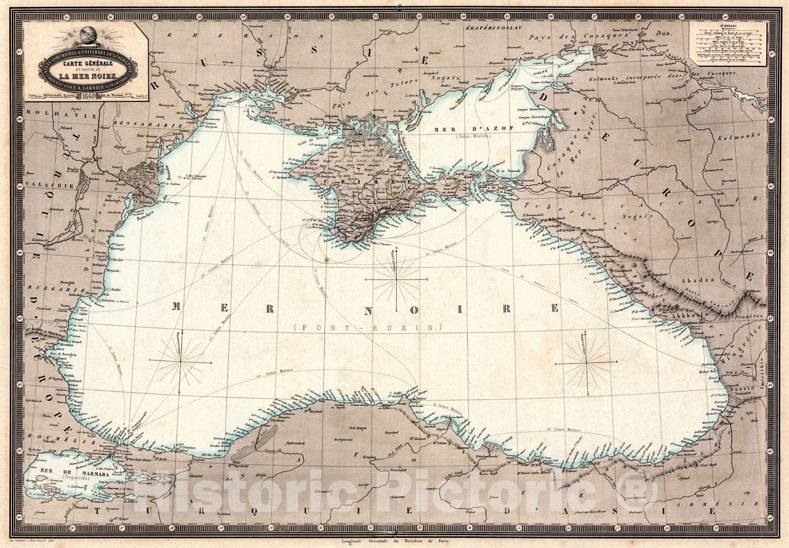 Historic Map : 1860 Carte Generale du bassin de La Mer Noire : Vintage Wall Art