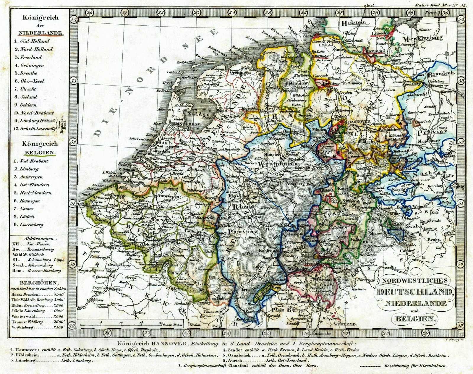 Historic Map : 1860 Nordwestliches Deutschland, Niederlande, und Belgien : Vintage Wall Art
