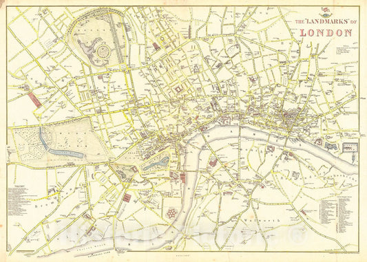 Historic Map : 1860 The "Landmarks" of London : Vintage Wall Art