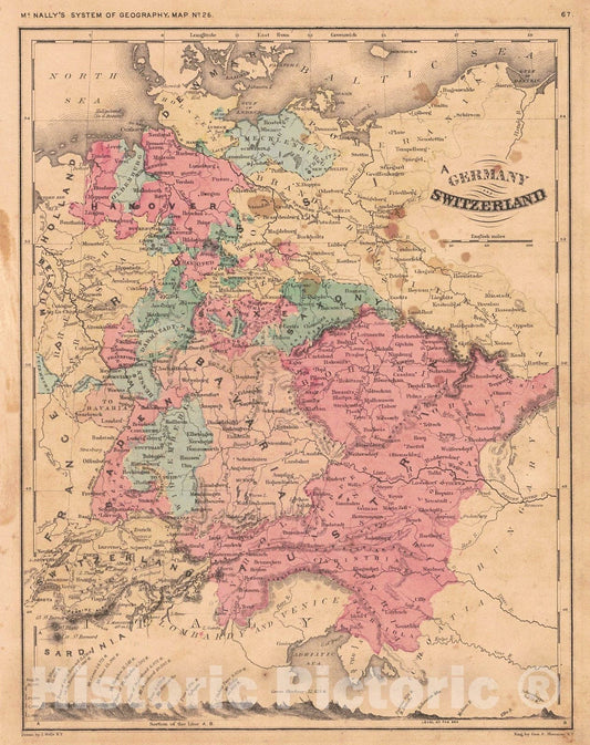 Historic Map : 1860 Germany and Switzerland : Vintage Wall Art