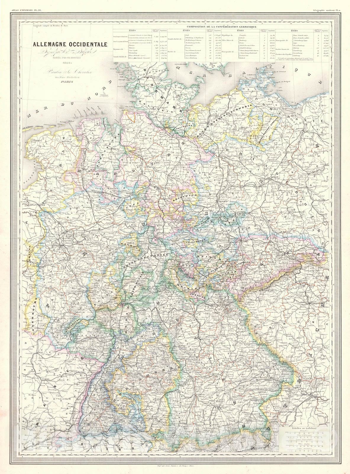 Historic Map : 1860 Allemagne Occidentale : Vintage Wall Art