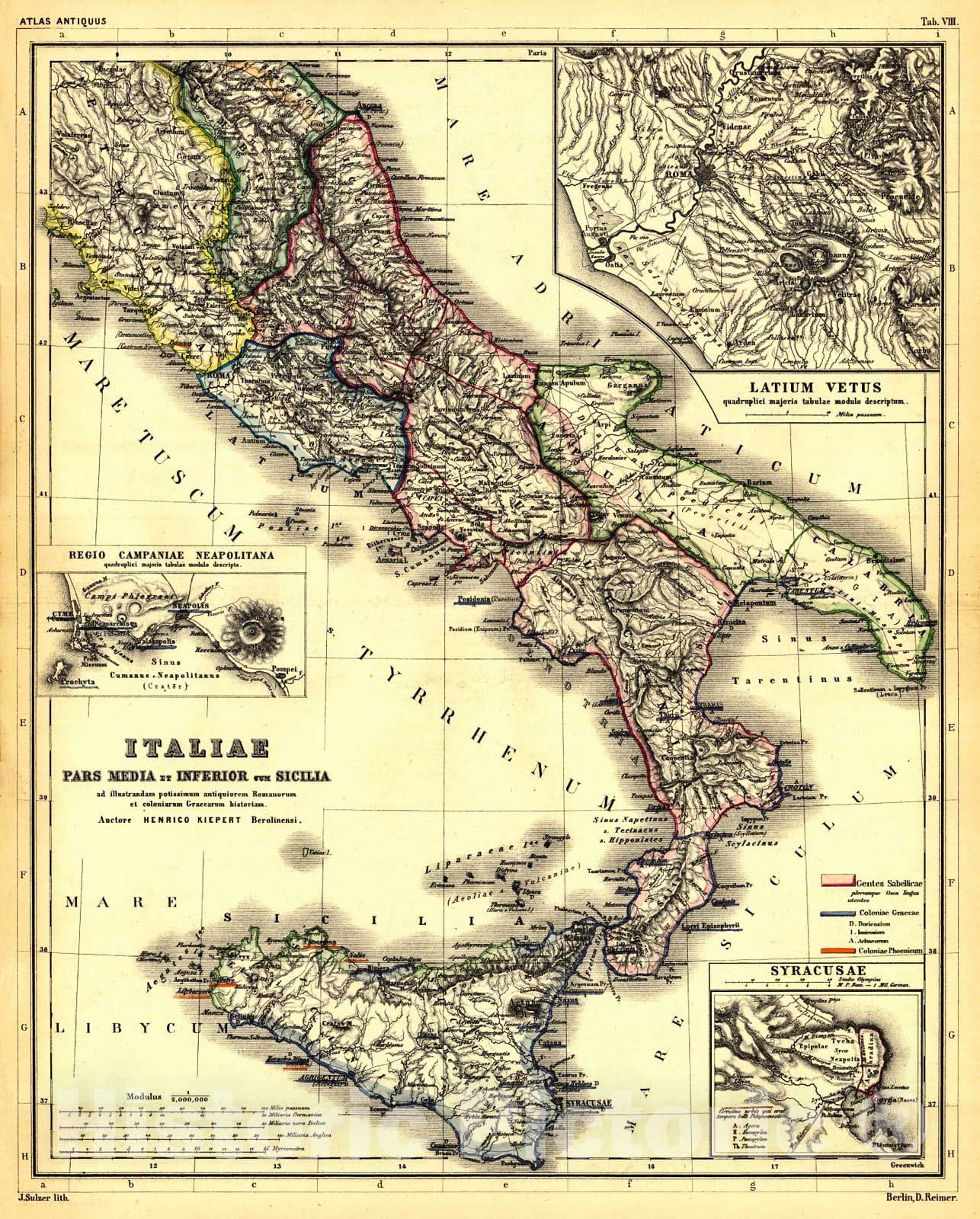 Historic Map : 1860 Italiae pars Media et Inferior cum Sicillia : Vintage Wall Art