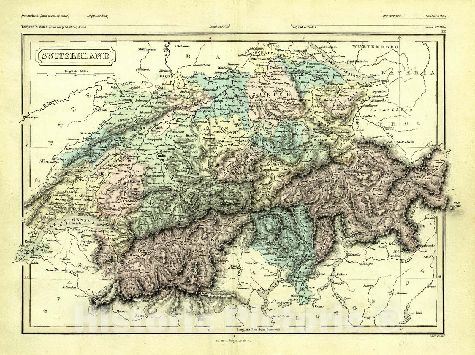 Historic Map : 1861 Switzerland : Vintage Wall Art