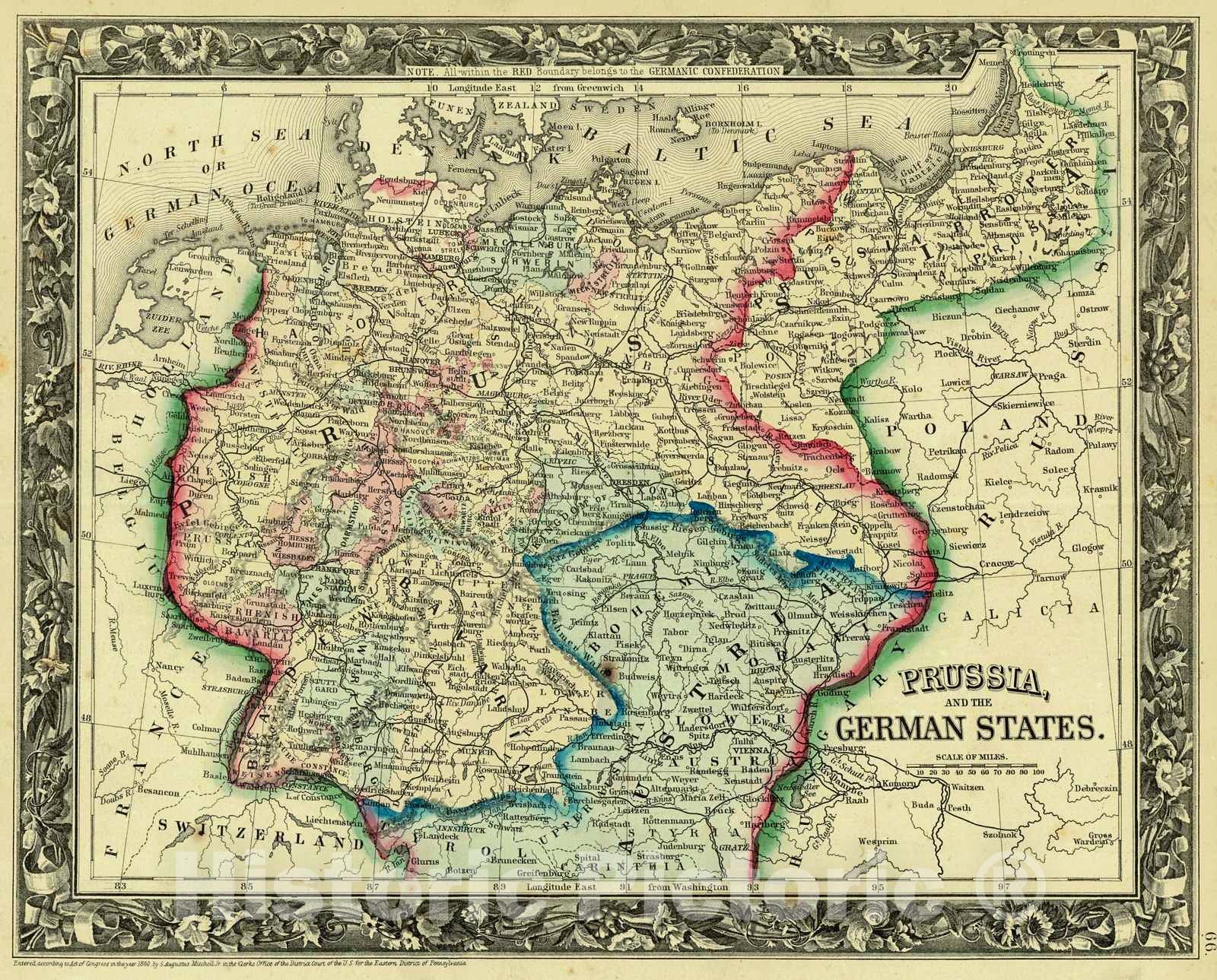 Historic Map : 1861 Prussia and the German States : Vintage Wall Art