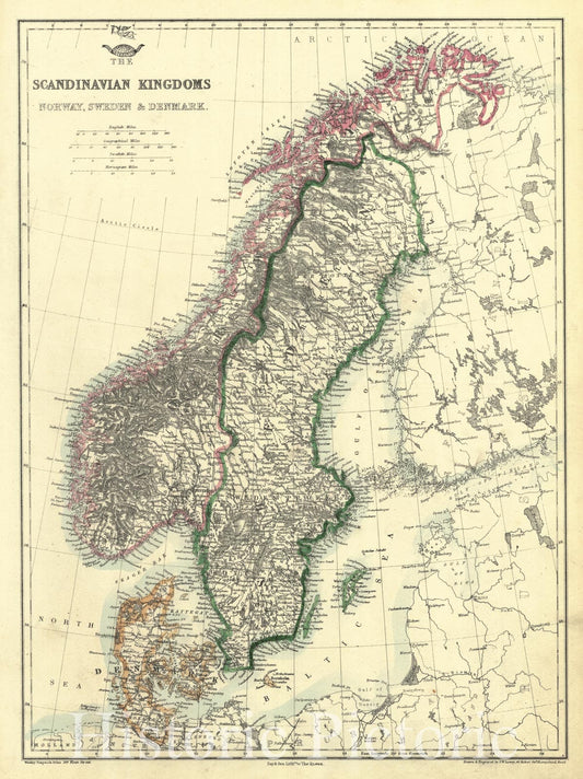 Historic Map : 1862 The Scandinavian Kingdoms, Norway, Sweden and Denmark : Vintage Wall Art