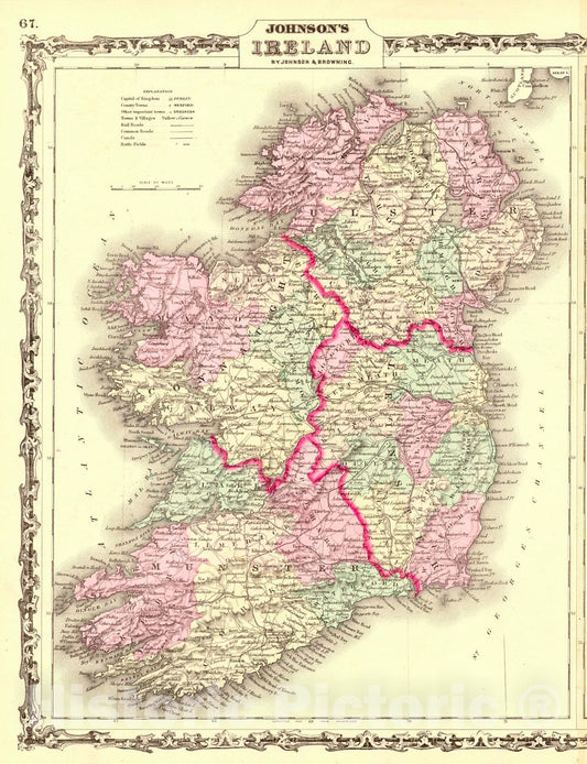 Historic Map : 1862 Johnson's Ireland : Vintage Wall Art
