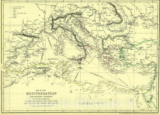 Historic Map : 1862 Map of the Mediterranean and Adjacent Countries : Vintage Wall Art