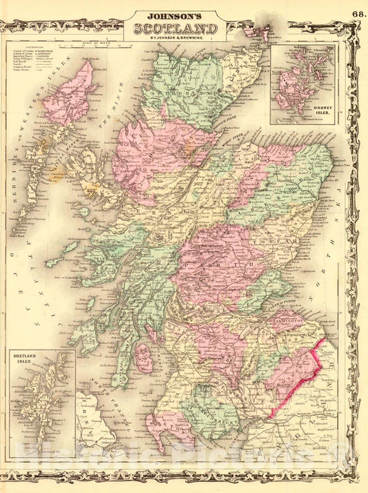 Historic Map : 1862 Johnson's Scotland : Vintage Wall Art