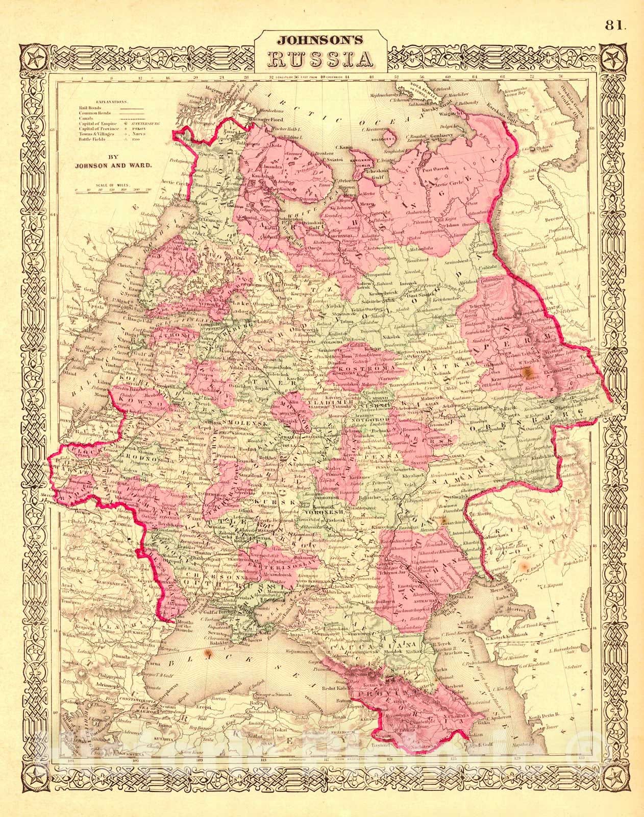 Historic Map : 1863 Johnson' Russia : Vintage Wall Art