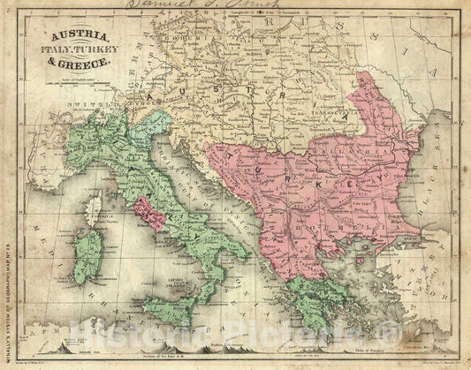 Historic Map : 1865 Austria, Italy, Turkey and Greece : Vintage Wall Art