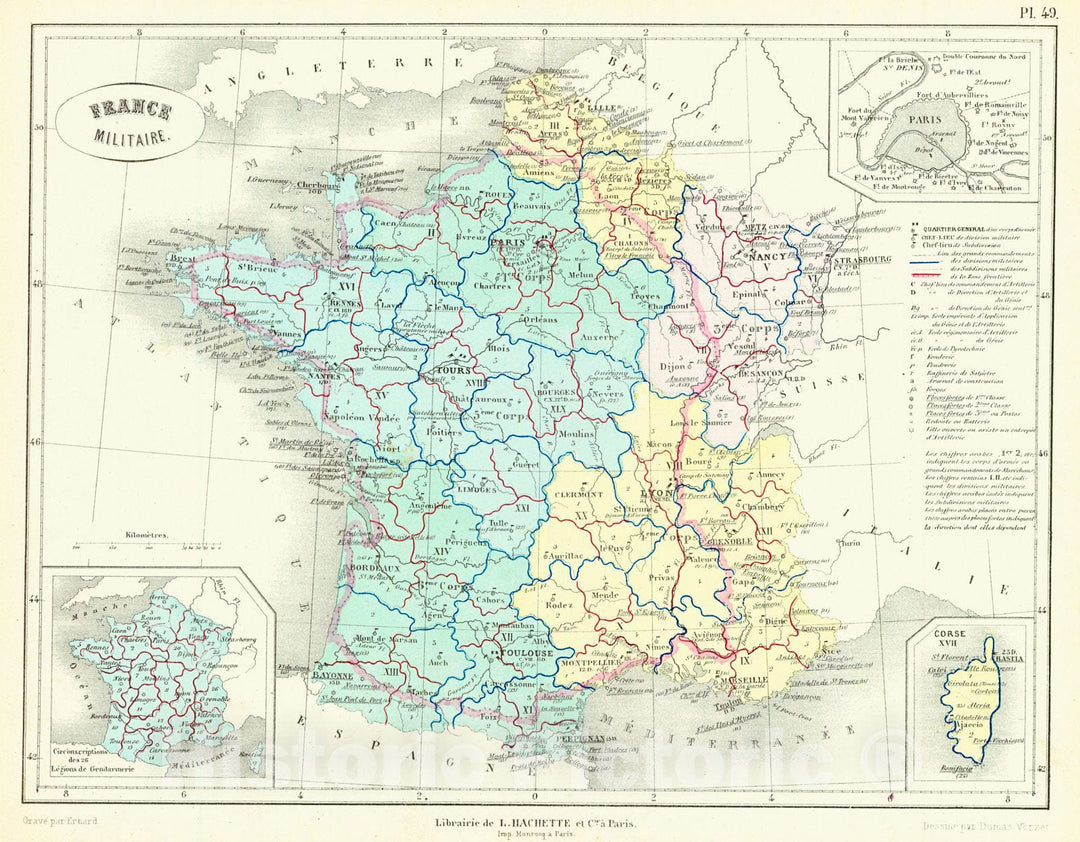 Historic Map : 1865 France Militaire : Vintage Wall Art