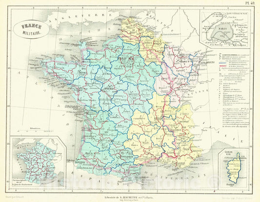 Historic Map : 1865 France Militaire : Vintage Wall Art