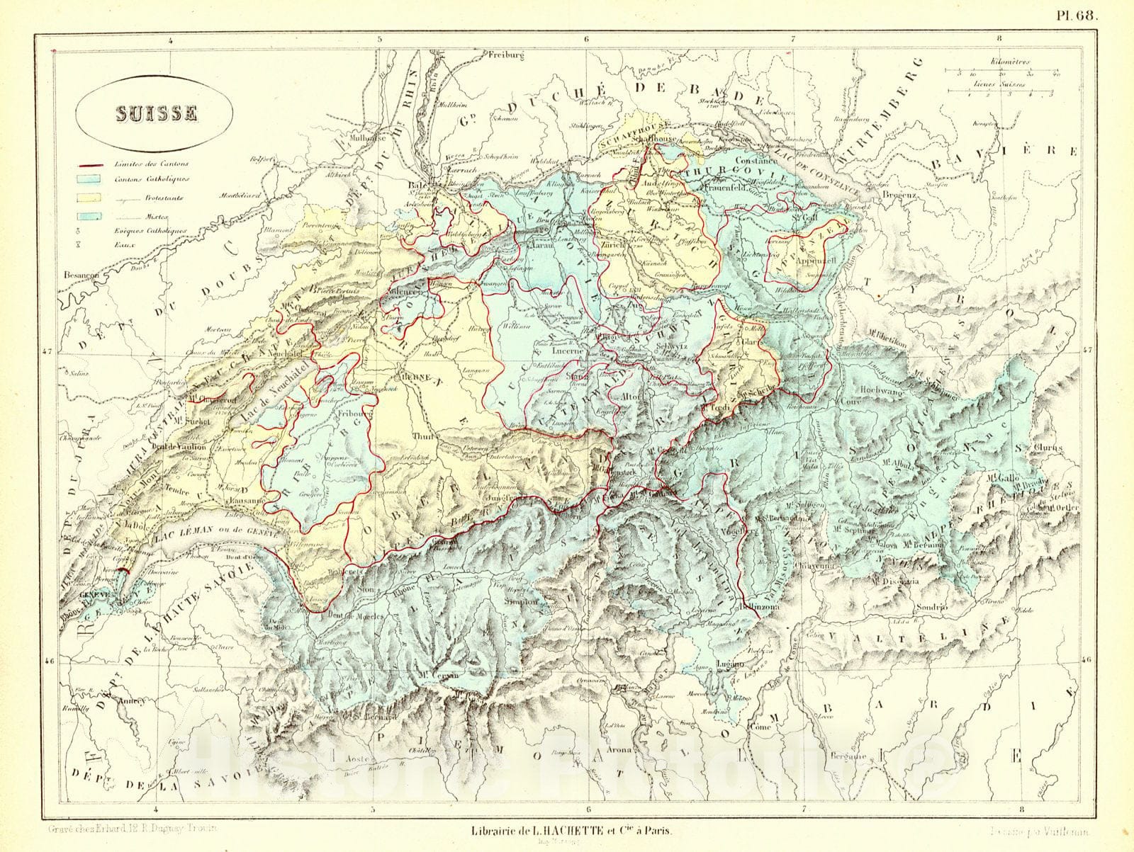 Historic Map : 1865 Suisse : Vintage Wall Art