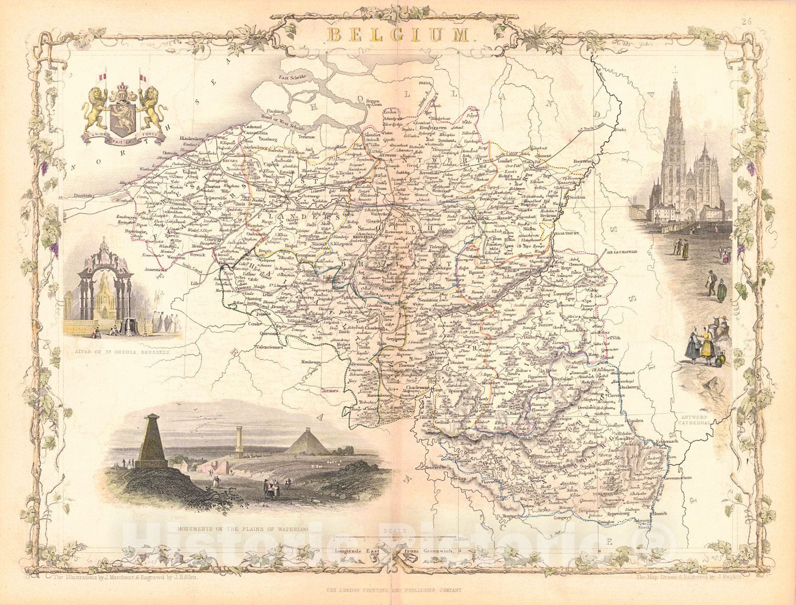Historic Map : 1865 Belgium : Vintage Wall Art
