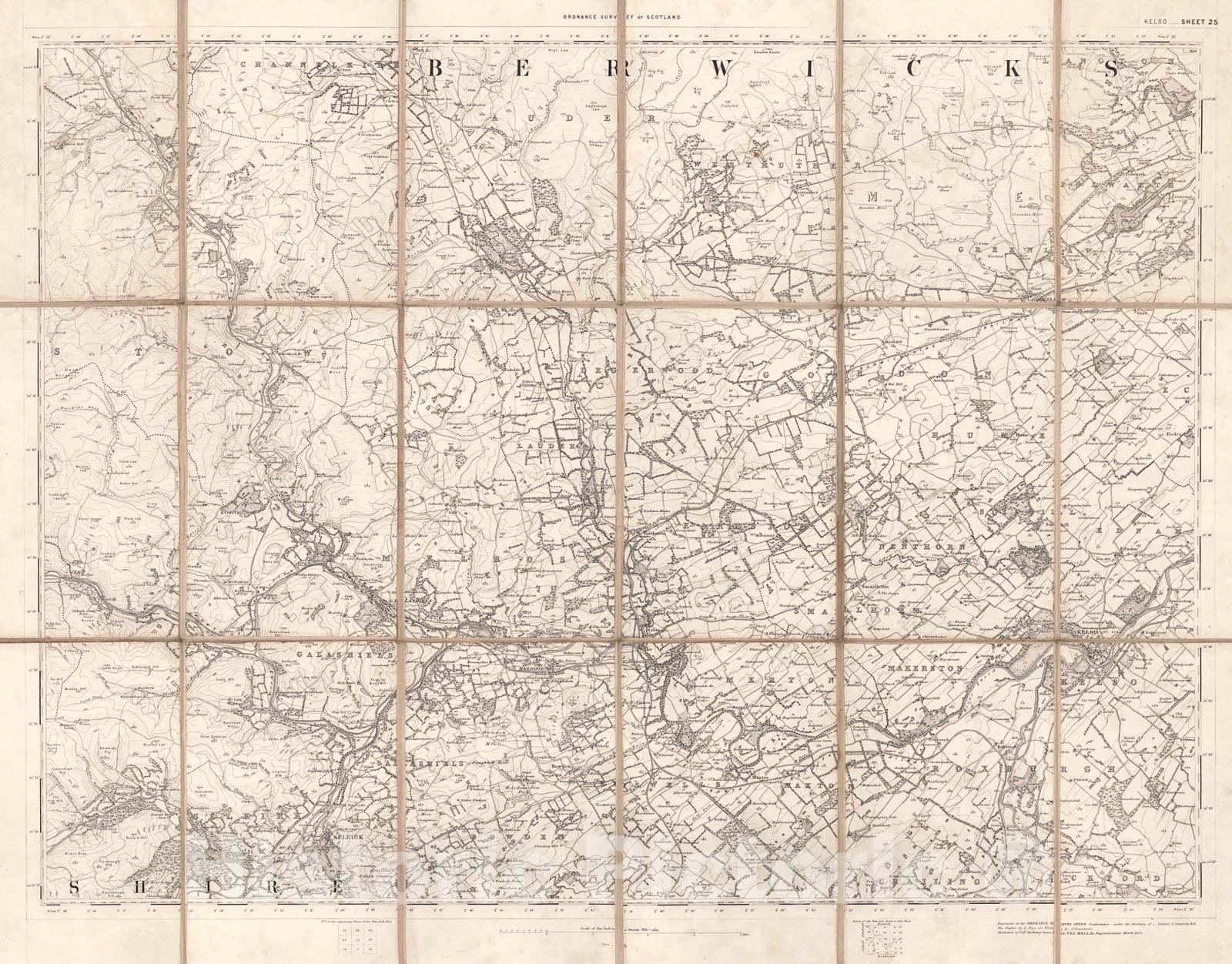 Historic Map : 1865 Berwickshire : Vintage Wall Art