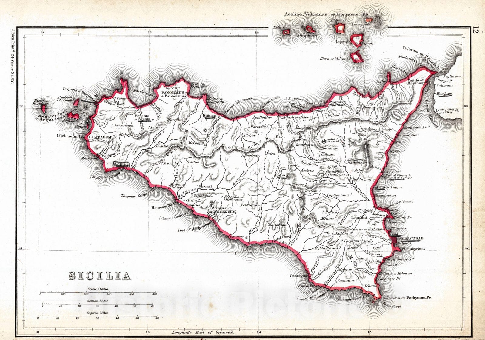 Historic Map : 1867 Sicilia : Vintage Wall Art
