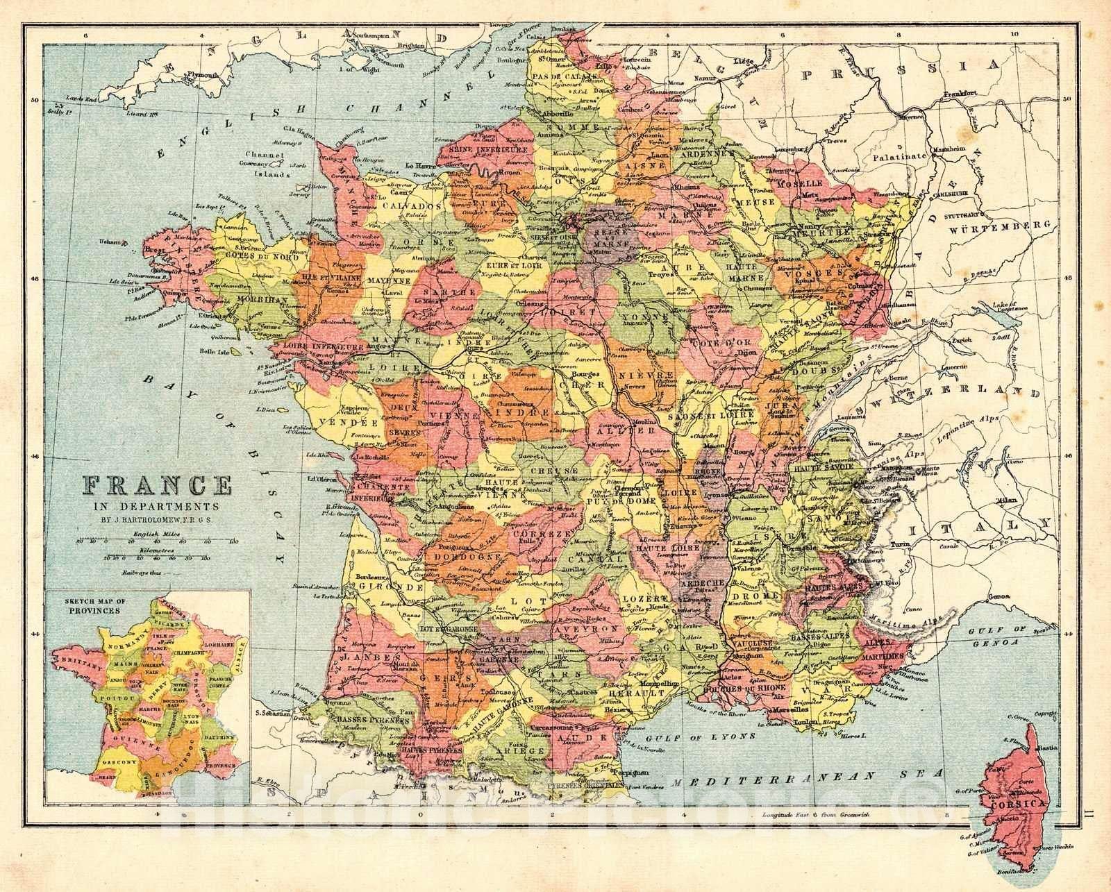 Historic Map : 1870 France : Vintage Wall Art