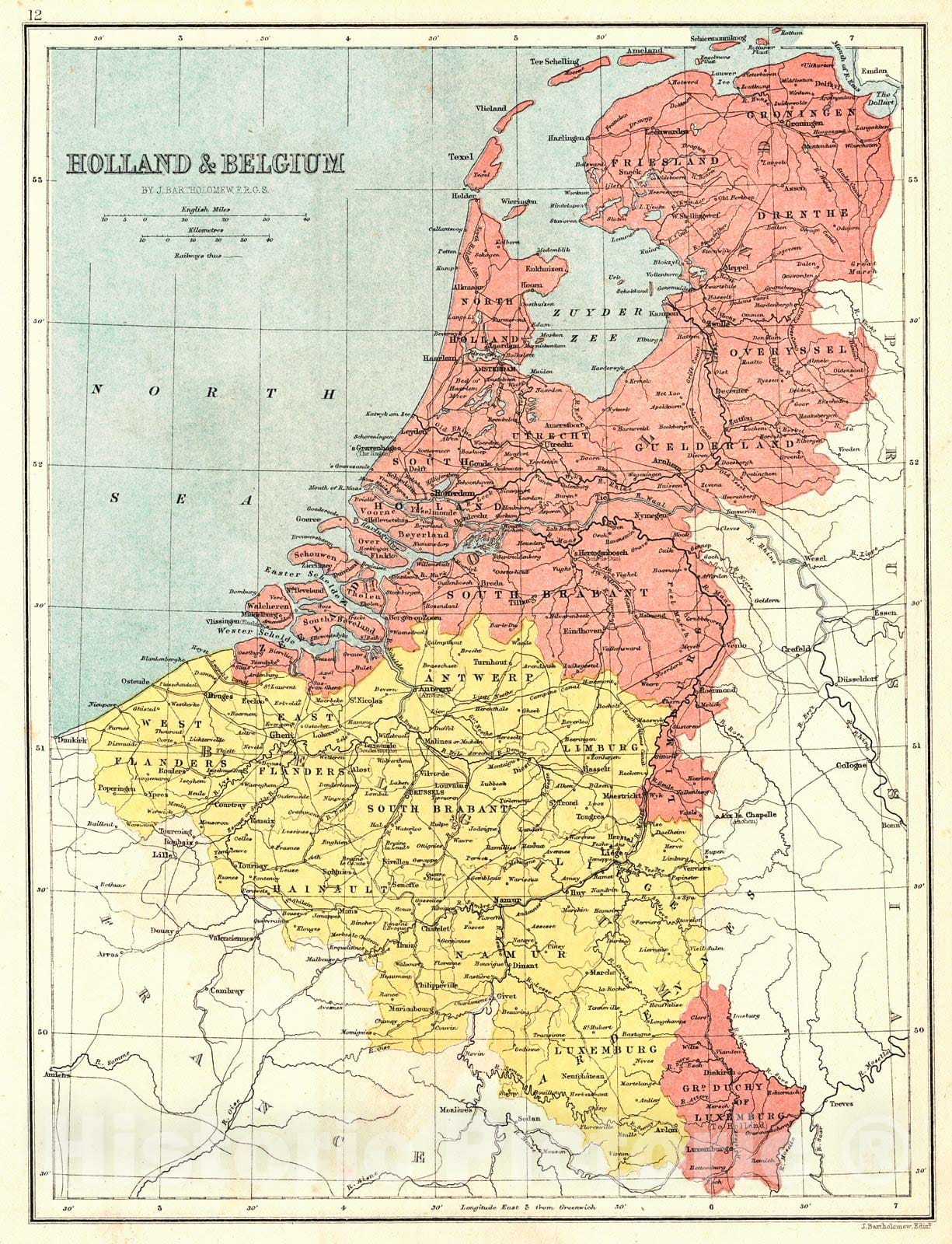 Historic Map : 1870 Holland and Belgium : Vintage Wall Art