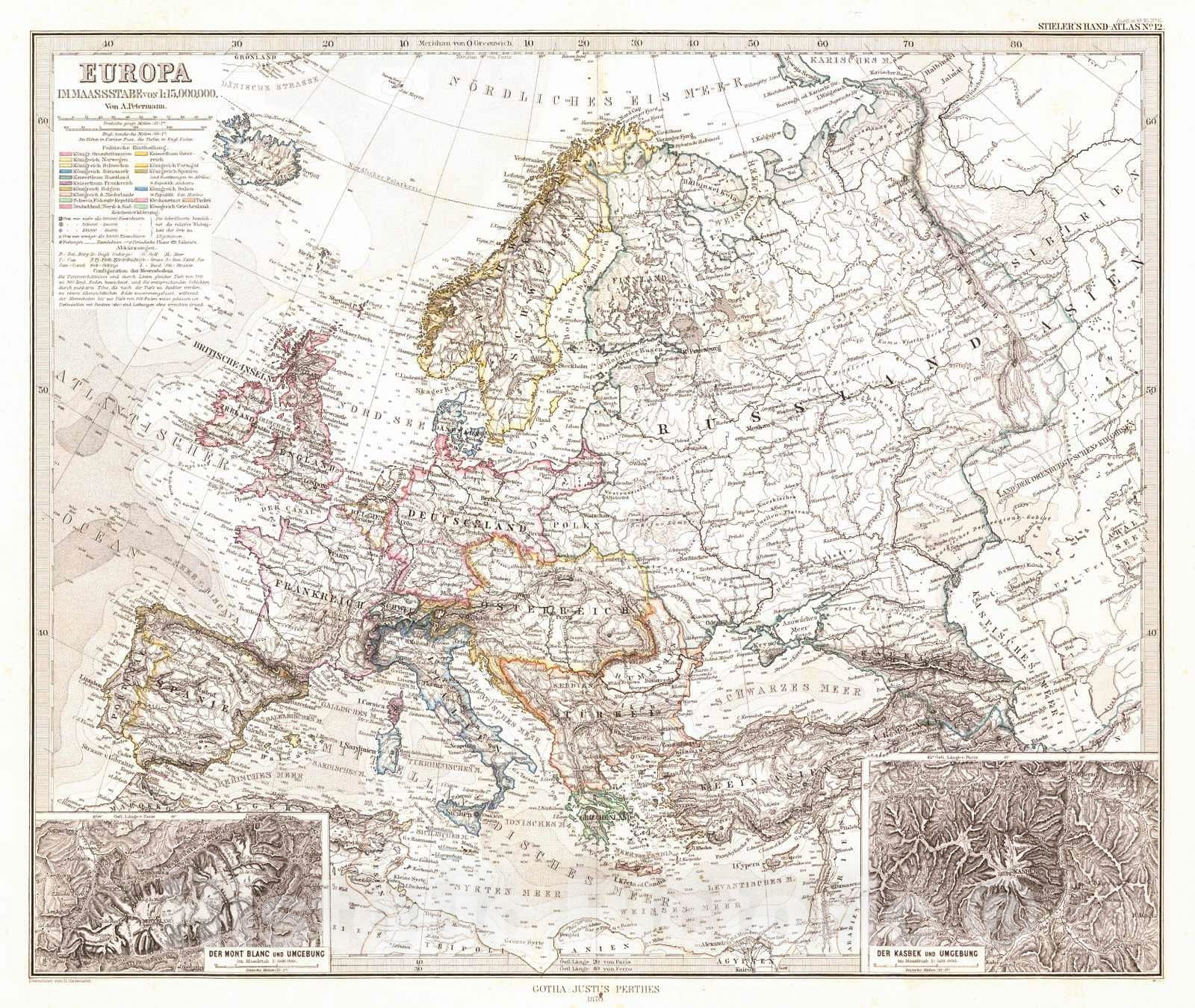 Historic Map : 1870 Europa : Vintage Wall Art