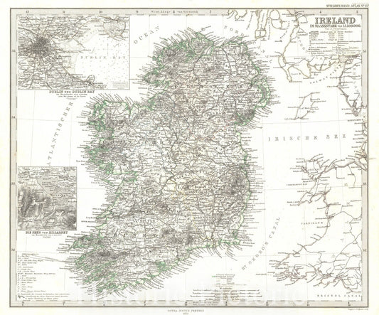 Historic Map : 1870 Ireland : Vintage Wall Art