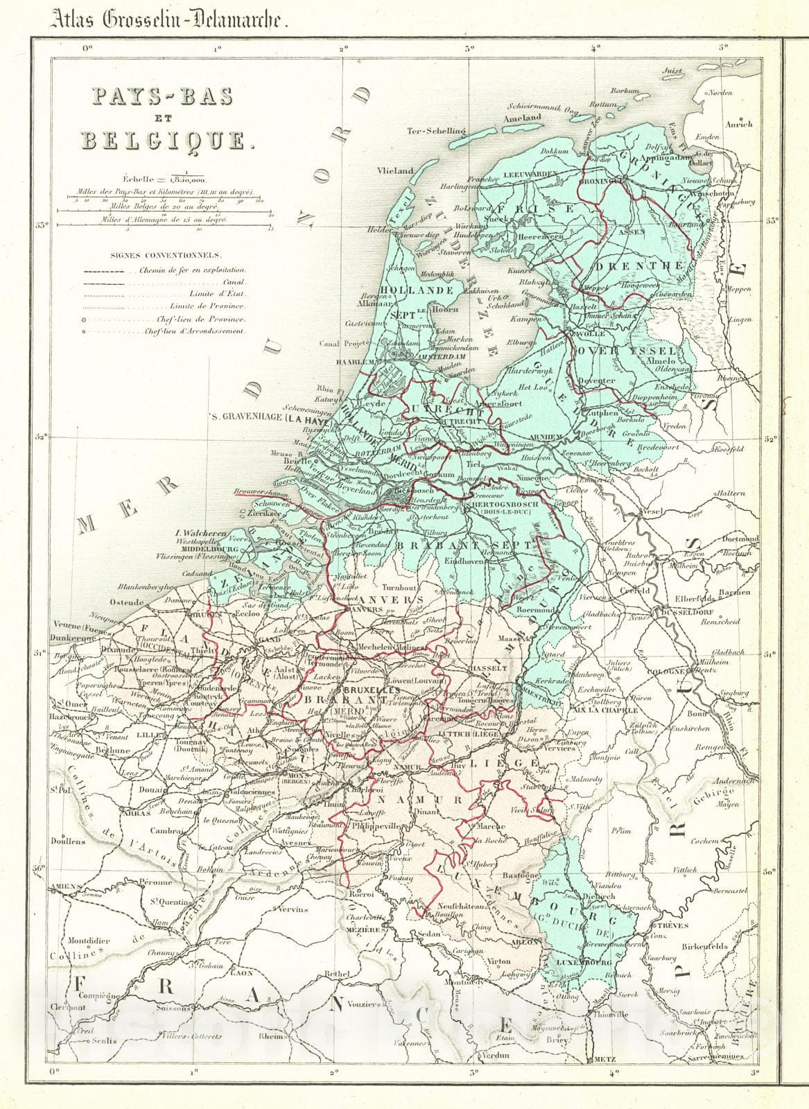 Historic Map : 1872 Pays-Bas et Belgique : Vintage Wall Art