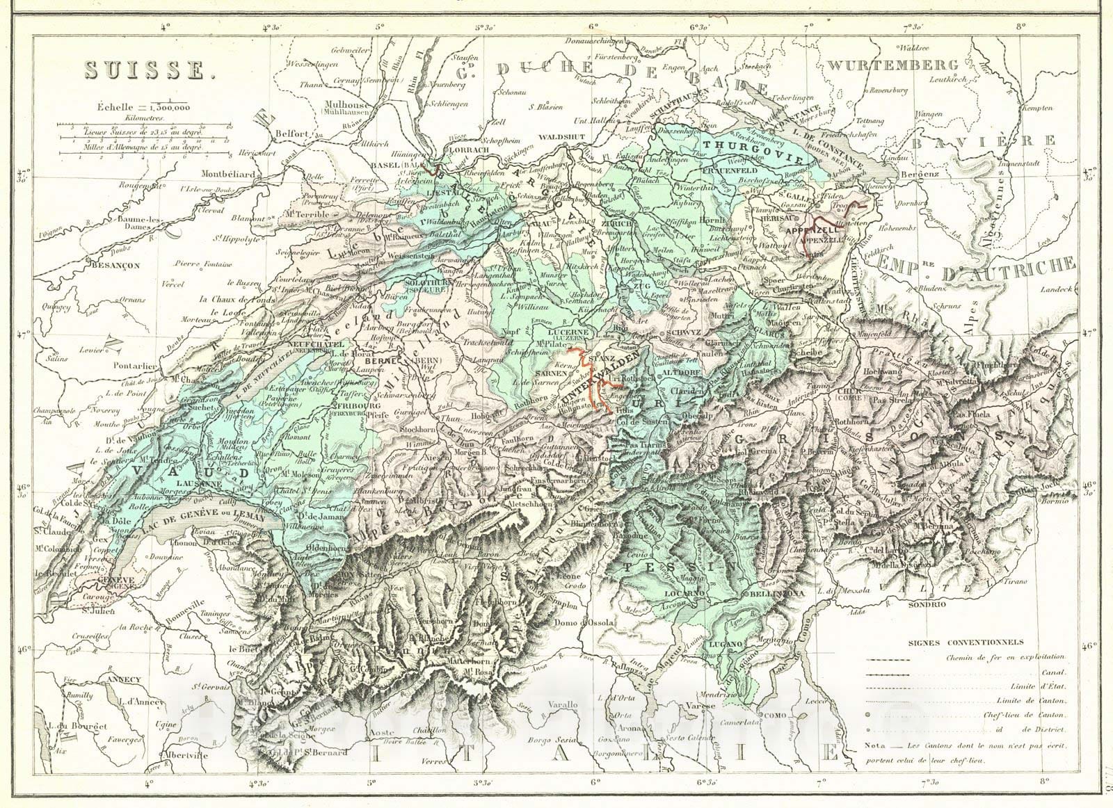 Historic Map : 1872 Suisse : Vintage Wall Art