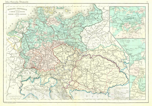 Historic Map : 1872 Europe Centrale comprenant L'Empire d'Allemagne et le Royaume Austro-Hongrois : Vintage Wall Art