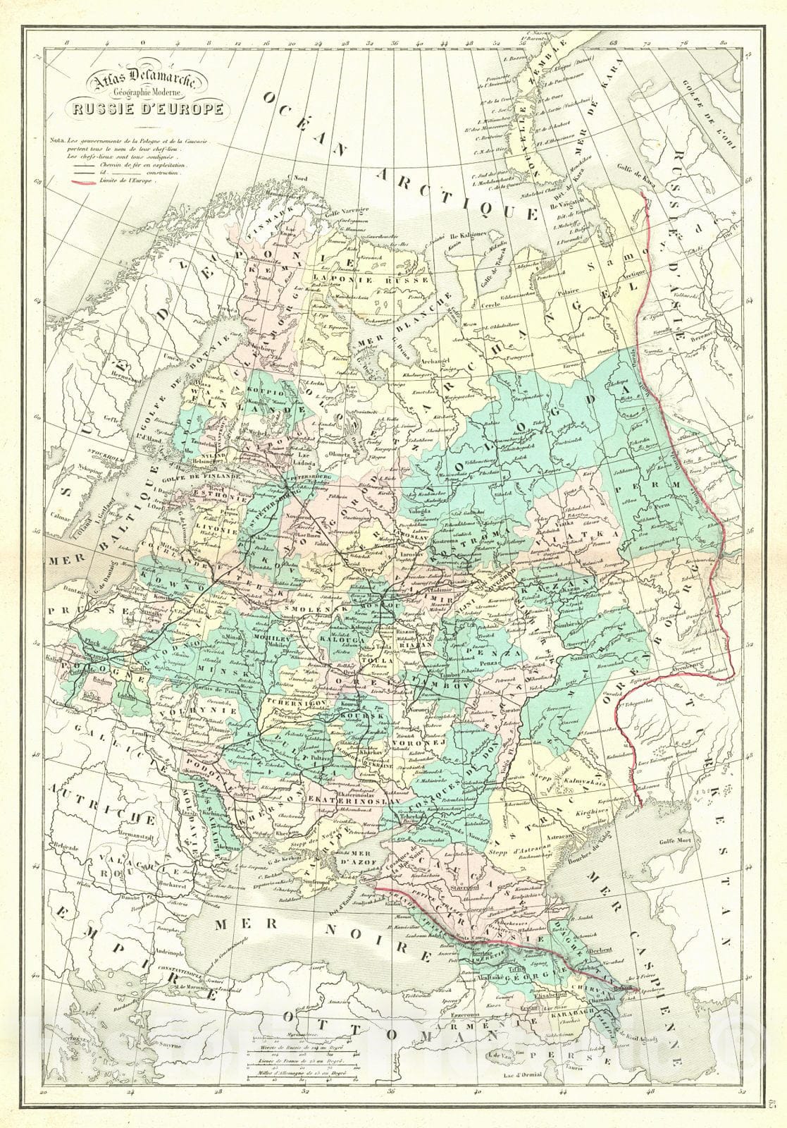 Historic Map : 1872 Geographic Moderne Russie D'Europe : Vintage Wall Art