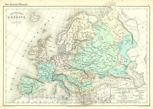 Historic Map : 1872 Carte Ethnographique de L'Europe : Vintage Wall Art