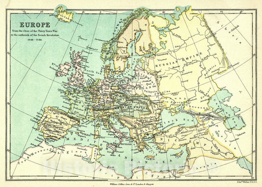 Historic Map : 1872 Europe from the close of the Thirty Year War to the Outbreak of the French Revoloution 1648-1789 : Vintage Wall Art