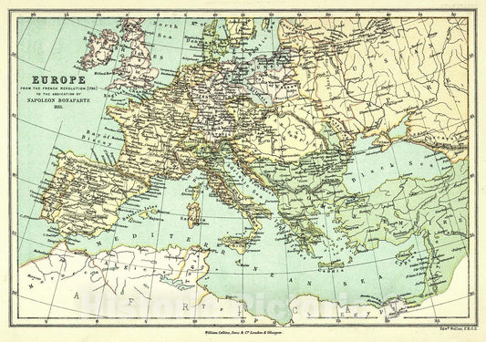 Historic Map : 1872 Europe from the French Revolution to the abdication of Napolean Bonaparte : Vintage Wall Art