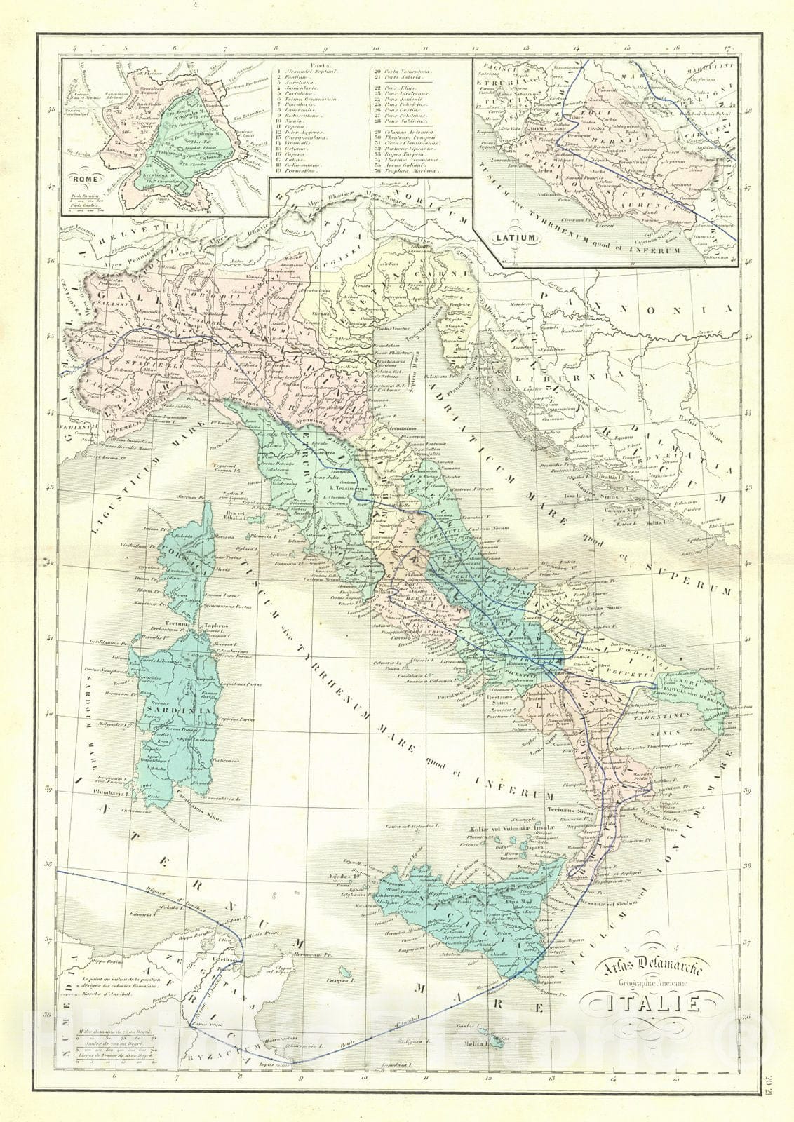 Historic Map : 1872 Geographic Ancienne Italie : Vintage Wall Art