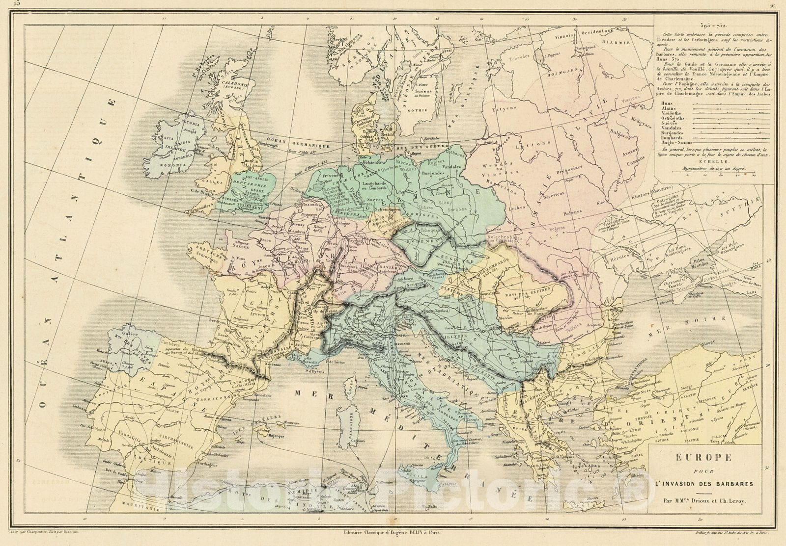 Historic Map : 1873 Europe pour L'Invasion des Barbares : Vintage Wall Art