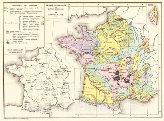 Historic Map : 1873 France Geologique et Bassins Houillers : Vintage Wall Art
